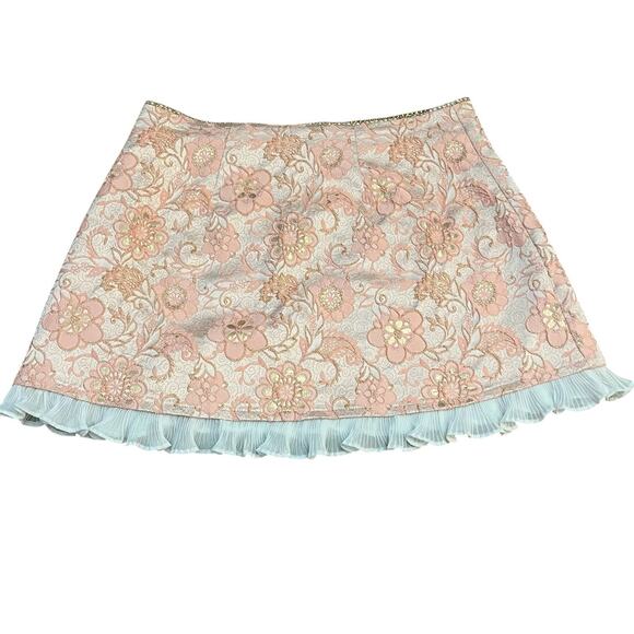 Kimchi Blue Jacquard Mini Skirt Medium Pink Coquette Ruffle Regencycore Rococo - Picture 3 of 6